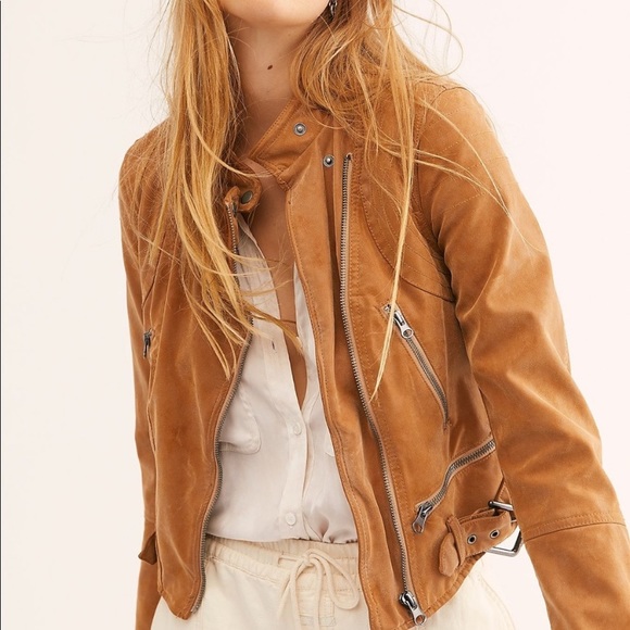 Free People Jackets & Blazers - FREE PEOPLE Fenix Camel Faux Leather Moto XS